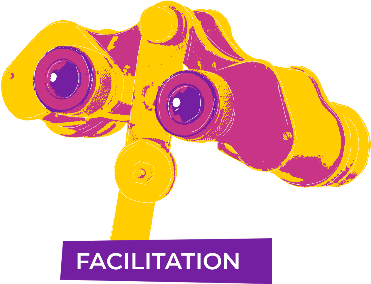 a binocular as symbol of facilitation of learning, with the label FACILITATION